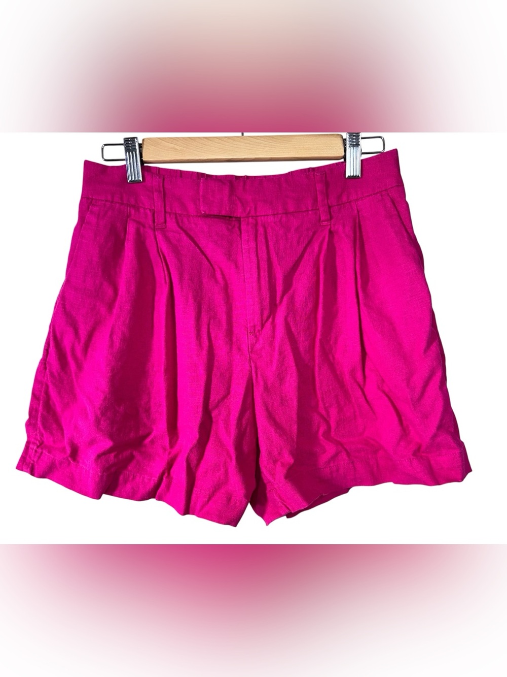 a new day Pink Linen Blend High-Waist Pleated Bermuda Shorts | Women’s 8